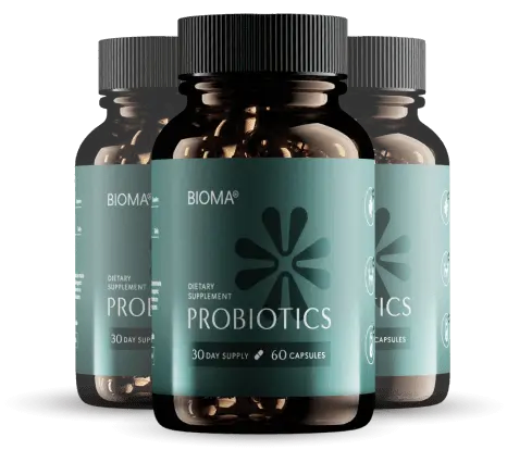 Three bottles of Bioma Probiotics